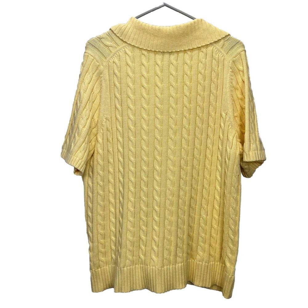 LL Bean Yellow Button Cotton Cable Short Sleeve Cardigan Sweater 1X Pockets - Picture 4 of 7
